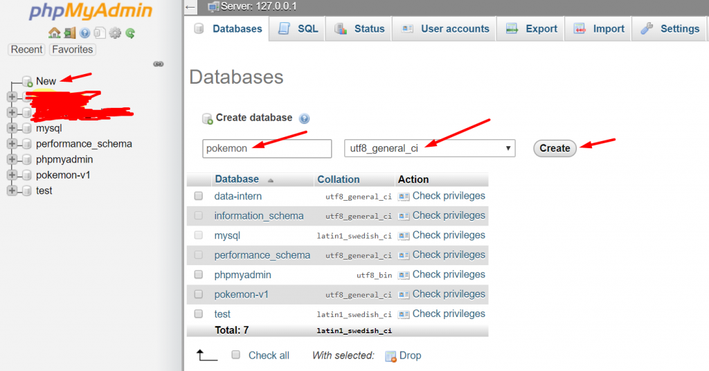 Tạo mới Database trên Xampp